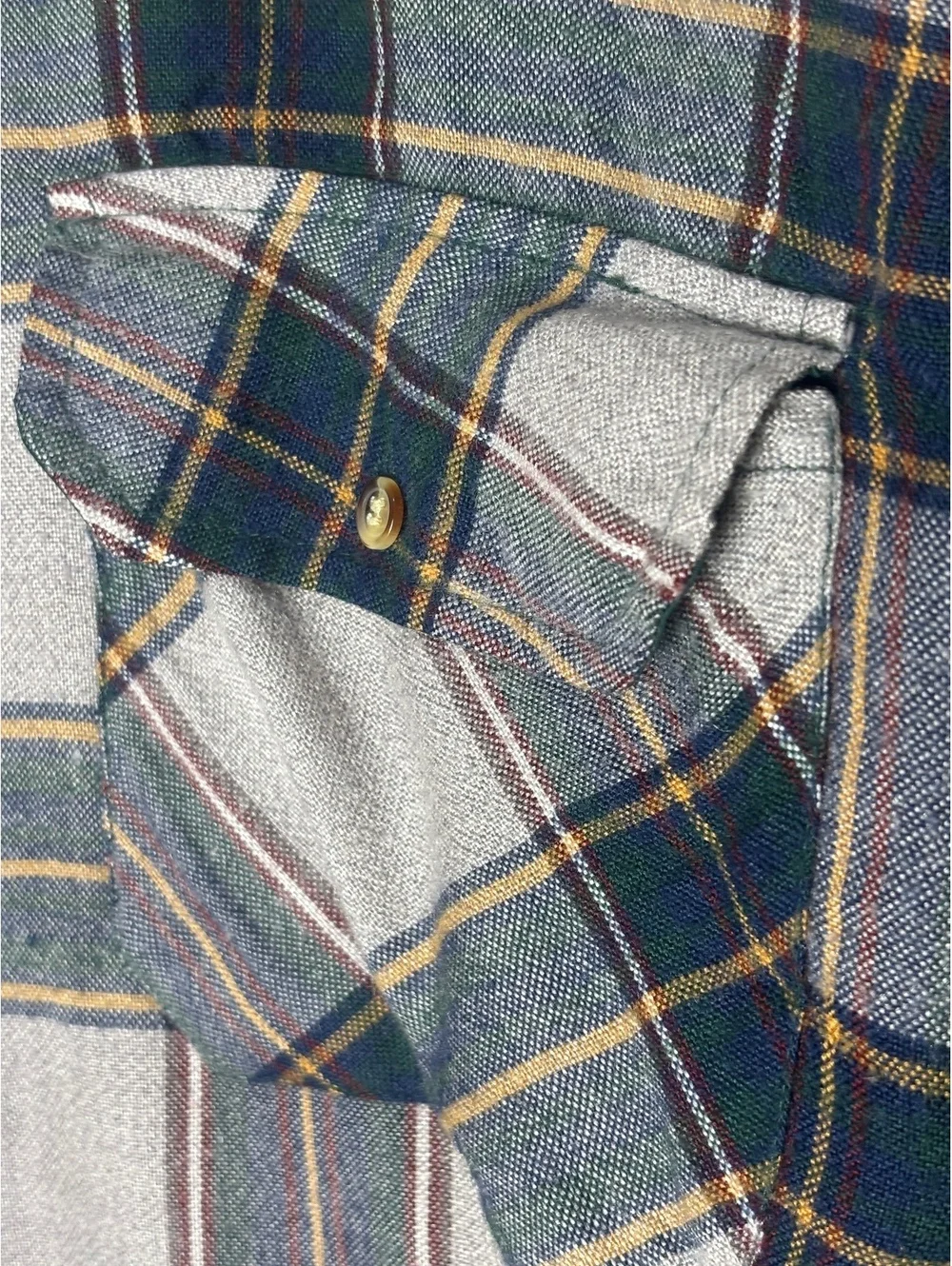 Premier International Men’s XL Plaid Flannel Shirt Gray Green Lined Cuffs